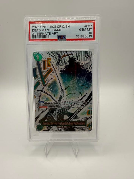 Demon Aura Nine Sword Style Asura Blades Drawn Dead Man's Game OP12-037 Alternate Art – PSA 10
