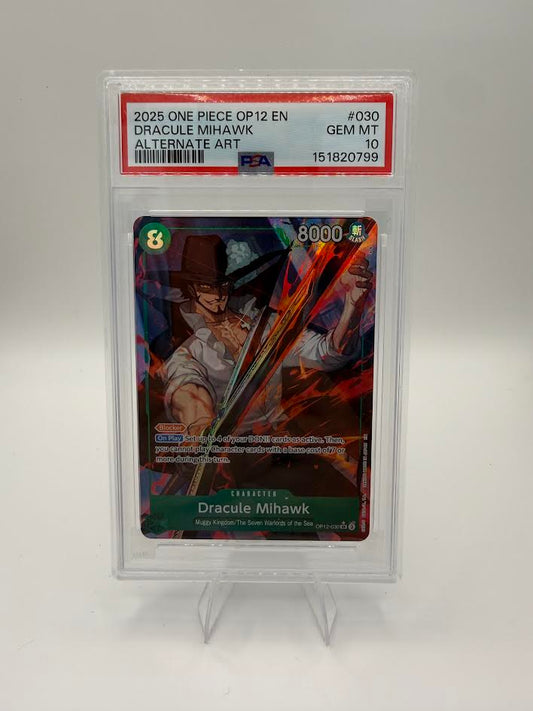 Dracule Mihawk OP12-030 Alternate Art – Legacy of the Master – PSA 10